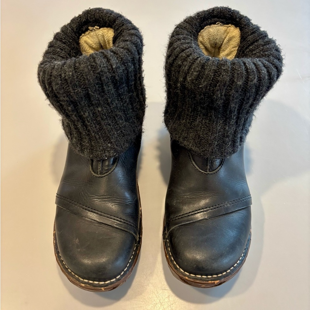 EL NATURALISTA Yggdrasil Black Leather knit/sock fold over BOOTS EU 37/US 4 -GUC